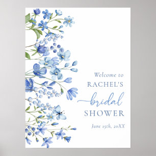 Dusty Blue Floral Bridal Shower Welcome Sign
