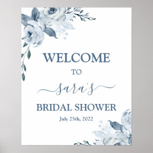 Dusty Blue Floral Bridal Shower Welcome sign