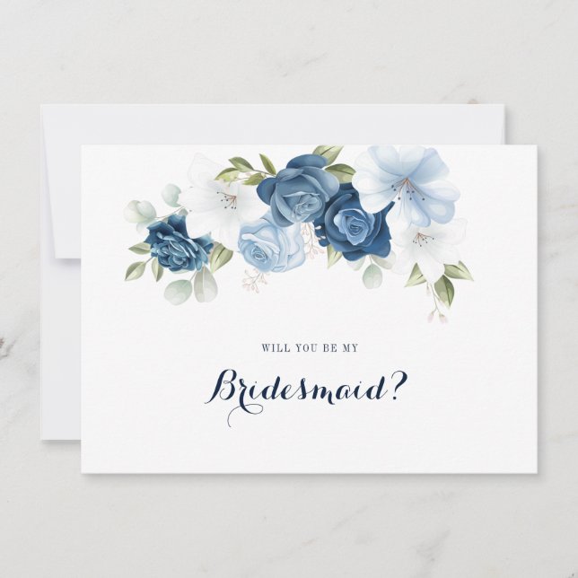 Dusty Blue Floral Bridesmaid Proposal Card (Front)