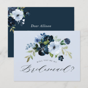 dusty blue floral bridesmaid proposal card