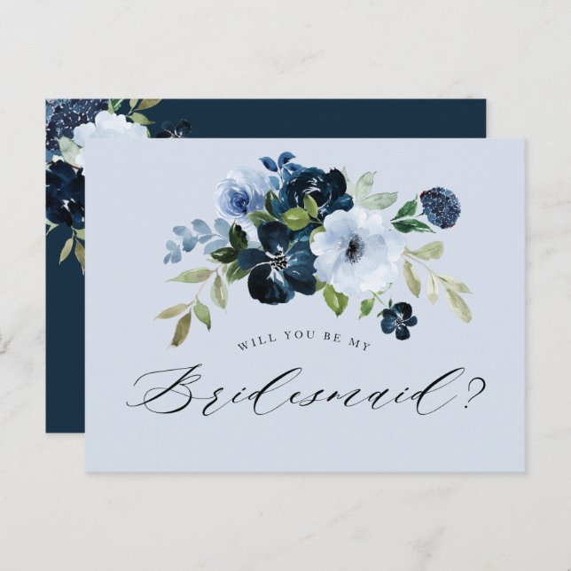 dusty blue floral bridesmaid proposal card (Front/Back)