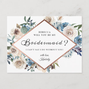 Dusty Blue Floral Bridesmaid Proposal Postcard