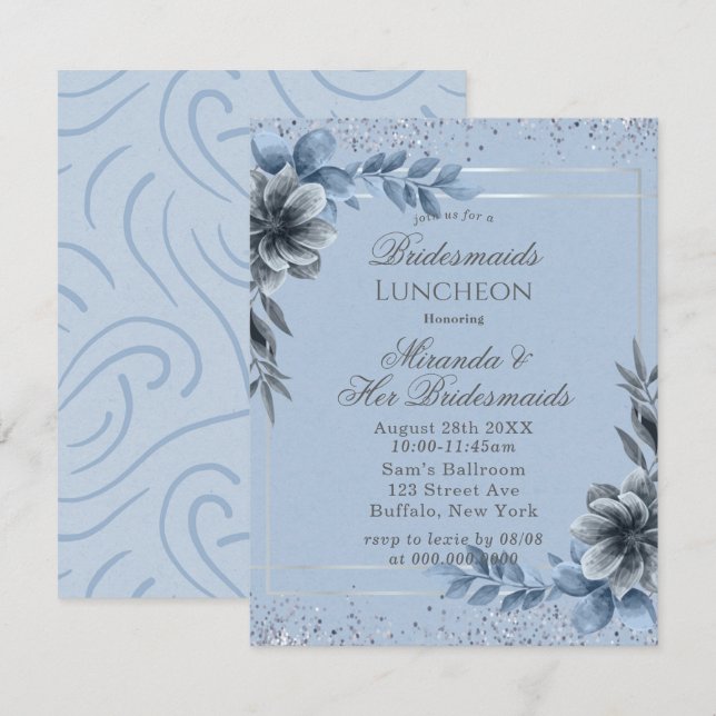 Dusty Blue Floral Bridesmaids Luncheon Invites (Front/Back)