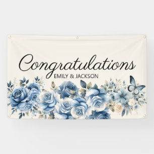 Dusty Blue Floral Butterflies Engagement Banner