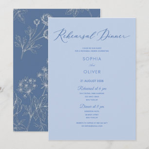 dusty blue floral calligraphy classic rehearsal invitation