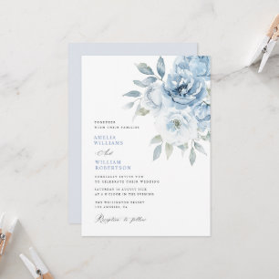 dusty blue floral calligraphy wedding invitation