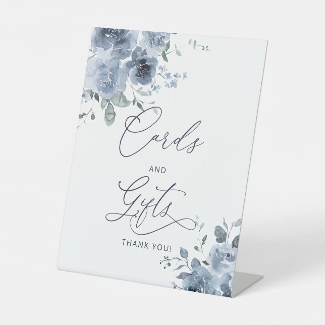 Dusty Blue Floral Cards and Gifts  Pedestal Sign (Front)