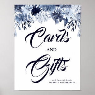 Dusty Blue Floral Cards & Gifts Wedding Sign