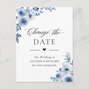 Dusty Blue Floral Change the Date Event Postponed Postcard