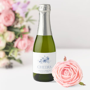 Dusty Blue Floral “CHEERS” Sparkling Wine Label
