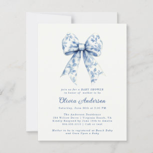 Dusty Blue Floral Chinoiserie Bow Baby Shower Postcard