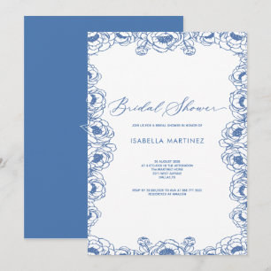 dusty blue floral CHINOISERIE bridal shower Invitation
