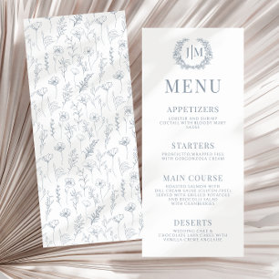 Dusty blue floral classic boho wedding menu