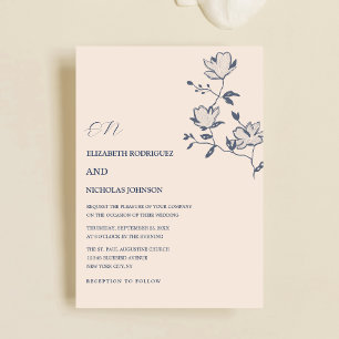 dusty blue floral classy unique wedding invitation