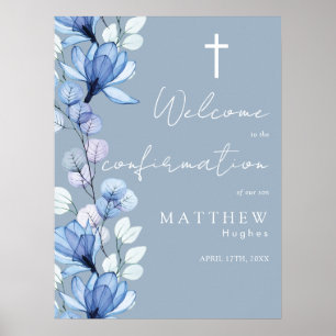 Dusty Blue Floral Confirmation Welcome Sign