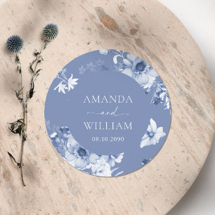 Dusty Blue Floral Couple Name Sticker