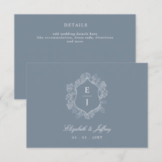 Dusty Blue Floral Crest Monogram Wedding Enclosure Card