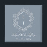 Dusty Blue Floral Crest Monogram Wedding Magnet<br><div class="desc">Dusty Blue Floral Crest Monogram Wedding Magnets</div>
