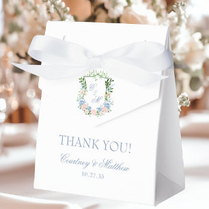 Dusty Blue Floral Crest Thank You Favour Box