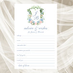 Dusty Blue Floral Crest Wedding Advice and Wishes<br><div class="desc">These beautiful dusty blue and blush watercolor floral monogrammed crest wedding Advice & Wishes sheets are wonderful to have at your bridal shower, rehearsal dinner or wedding for guests fill out. They're absolutely perfect for any time of year. People will love having the prompts - they make it so easy...</div>