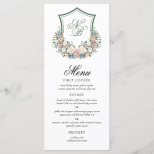 Dusty Blue Floral Crest Wedding Menu