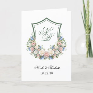 Dusty Blue Floral Crest Wedding Program Programme
