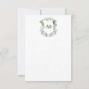 Dusty Blue Floral Crest Wedding Thank You Card