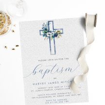 Dusty Blue Floral Cross Baby Baptism
