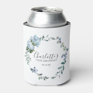  Dusty Blue Floral Custom 70th Birthday Custom Can Cooler