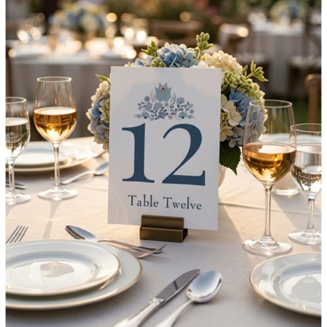 Dusty Blue Floral Custom Table Number (Dusty Blue Wedding Table Number Elegant Floral Reception Decor Luxury Style)
