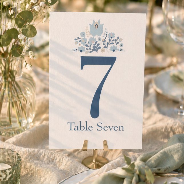 Dusty Blue Floral Custom Table Number (Dusty blue wedding table number card, elegant floral design, rustic garden wedding decor)