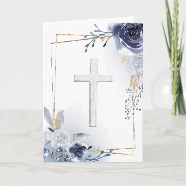 Dusty blue floral design card (Front)