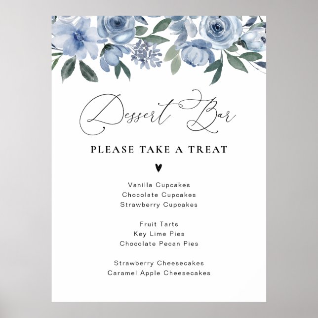 dusty blue floral dessert bar poster (Front)