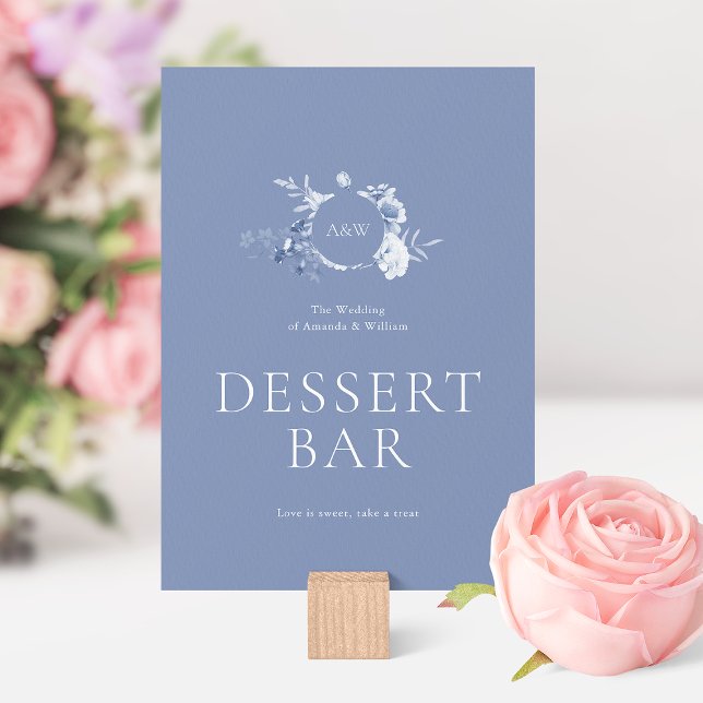 Dusty Blue Floral Dessert Bar Sign Invitation (Creator Uploaded)