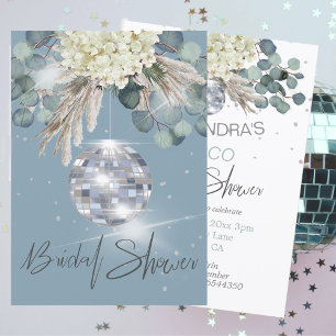 Dusty Blue Floral Disco Ball Bridal Shower Invitation