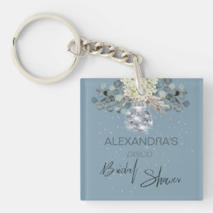 Dusty Blue Floral Disco Ball Bridal Shower Key Ring