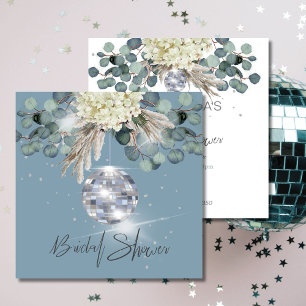 Dusty Blue Floral Disco Ball Bridal Shower Square  Invitation