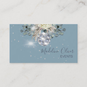 Dusty Blue Floral Disco Ball Events Planner  Business Card