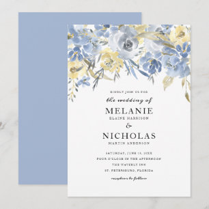 Dusty Blue Floral Drop Wedding Invitation