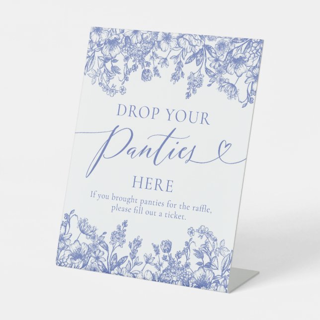 Dusty Blue Floral Drop Your Panties Here Game Sign (Front)