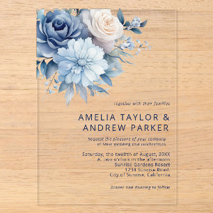 Dusty Blue Floral Dusty Rose Blush Pink Wedding  Acrylic Invitations