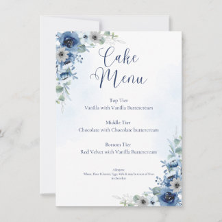 Dusty Blue Floral Editable Wedding Cake Menu Sign
