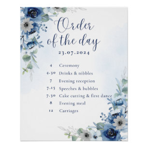 Dusty Blue Floral Editable Wedding Order Day Sign