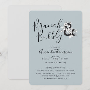 Dusty Blue Floral Elegant Bridal Shower Invitation