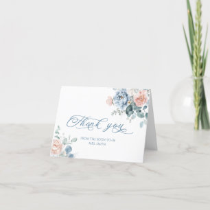 Dusty blue floral elegant bridal shower thank you card