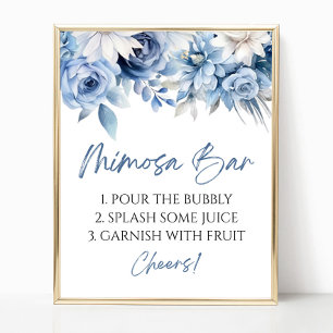 Dusty Blue Floral Elegant Modern Mimosa Bar Sign