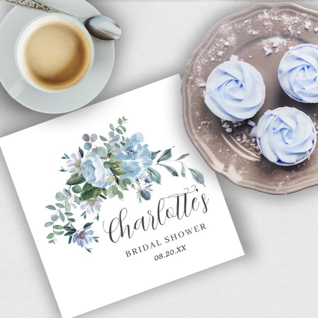 Dusty Blue Floral Elegant Pretty Bridal Shower Napkin (Creator Uploaded)