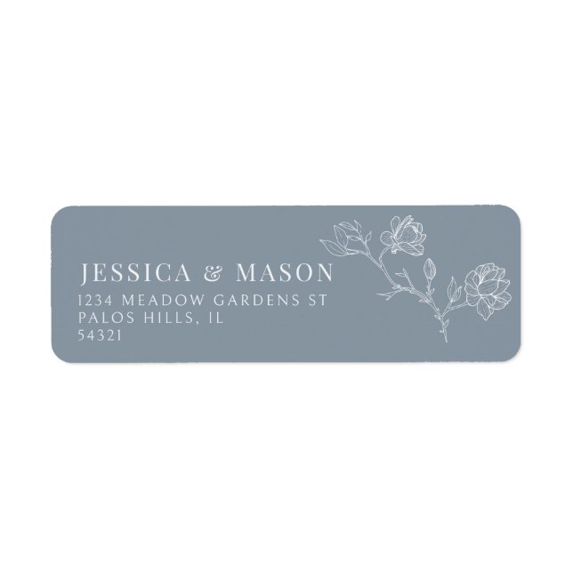 Dusty blue floral elegant return address labels (Front)