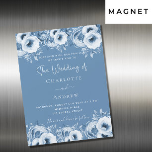 Dusty blue floral elegant script luxury wedding magnetic invitation