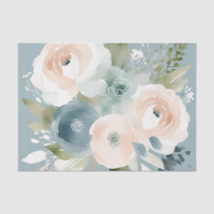 Dusty Blue Floral Elegant Watercolor Tissue Paper